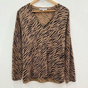 Gerard Darel Paris Womens Size 1 XL Brown Black Animal Print Wool V Neck Sweater